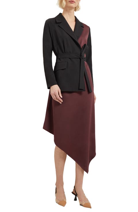 Colorblock Tie Waist Long Sleeve Dress