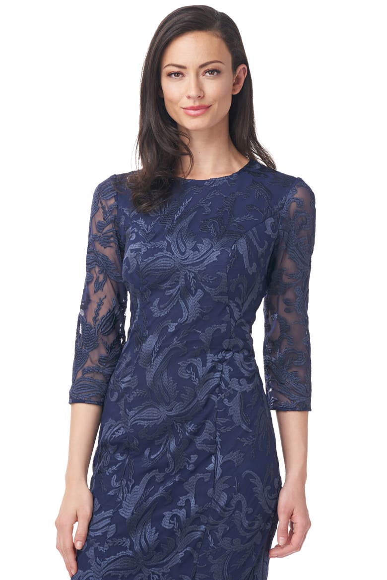 Cecily Embroidered Midi Cocktail Dress, Alternate, color, NAVY/ NAVY