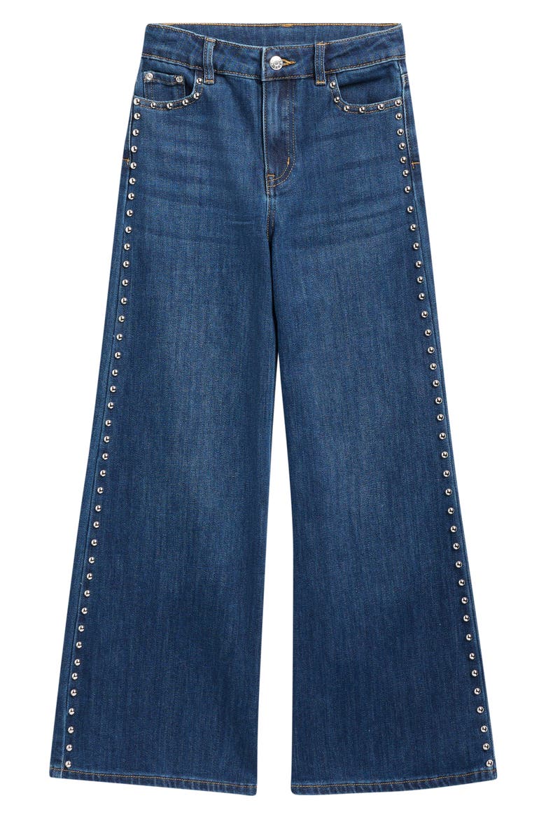 Kids' Stud Wide Leg Jeans, Main, color, DARK INDIGO