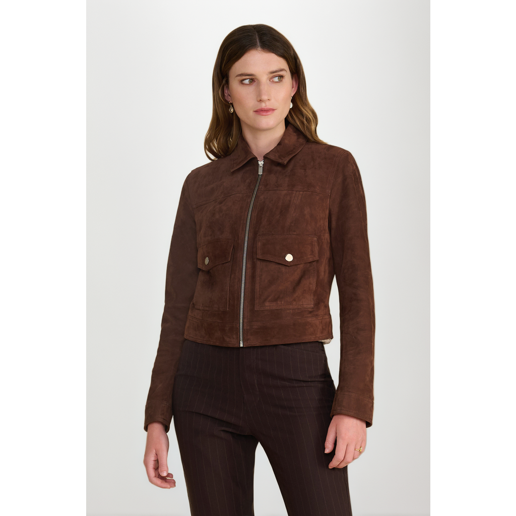 Furniq Uk Isabella Suede Jacket In Brown