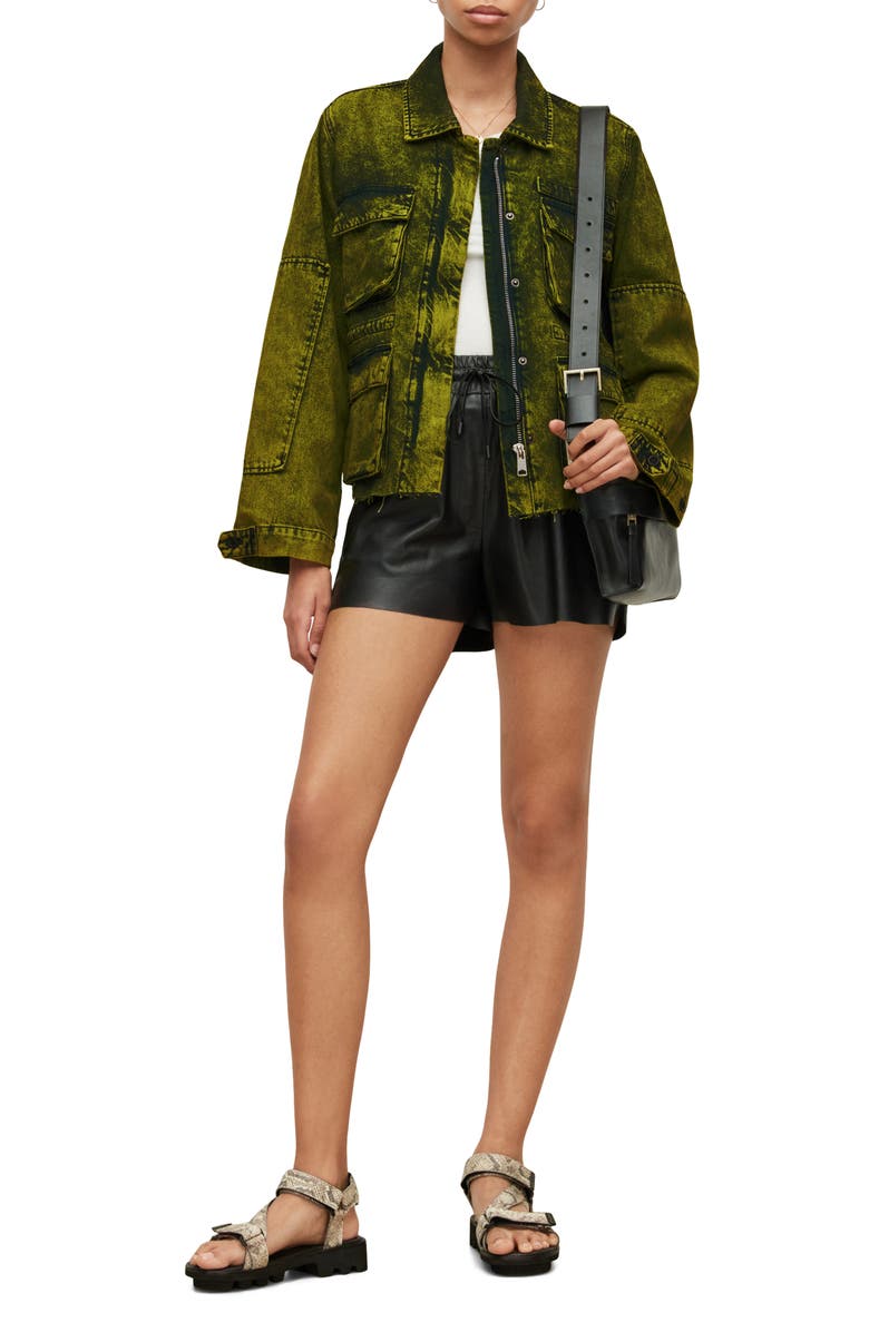 AllSaints Finch Acid Wash Denim Military Jacket, Alternate, color,