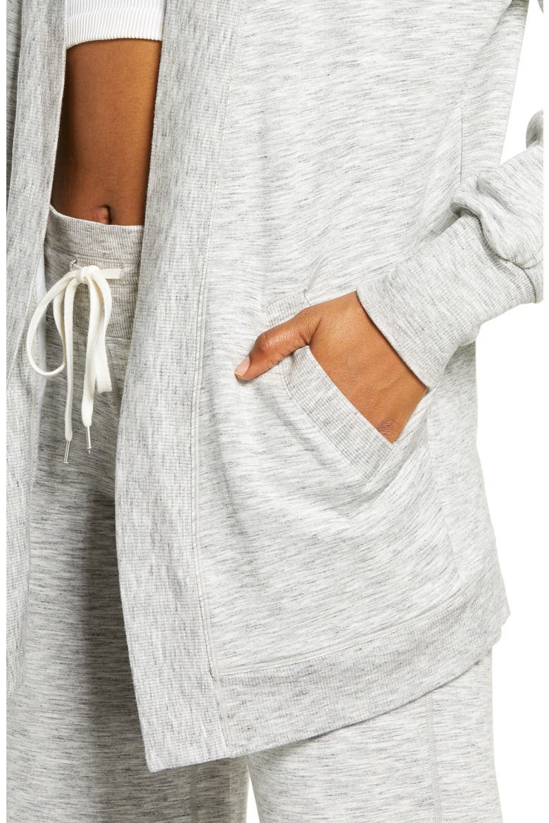 Peaceful Fleece Open Front Cardigan, Alternate, color, GREY LIGHT HEATHER