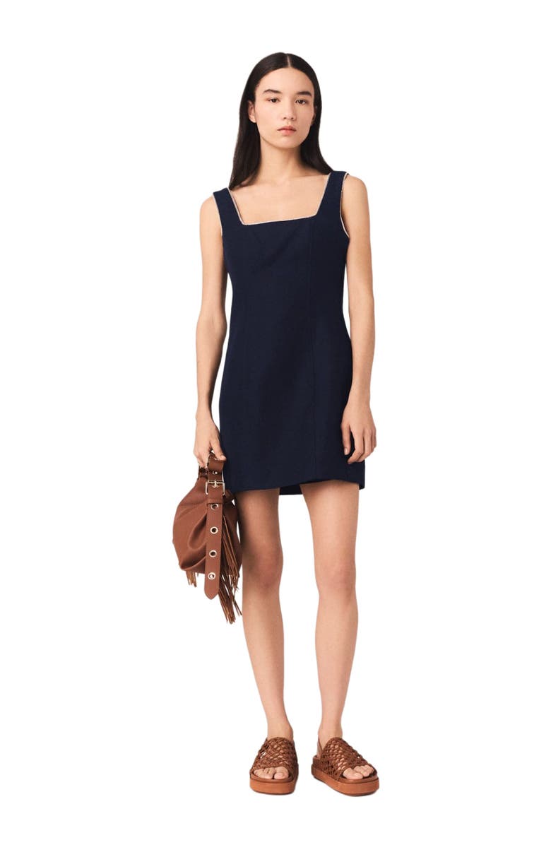 maje Short linen-blend dress, Main, color, Navy
