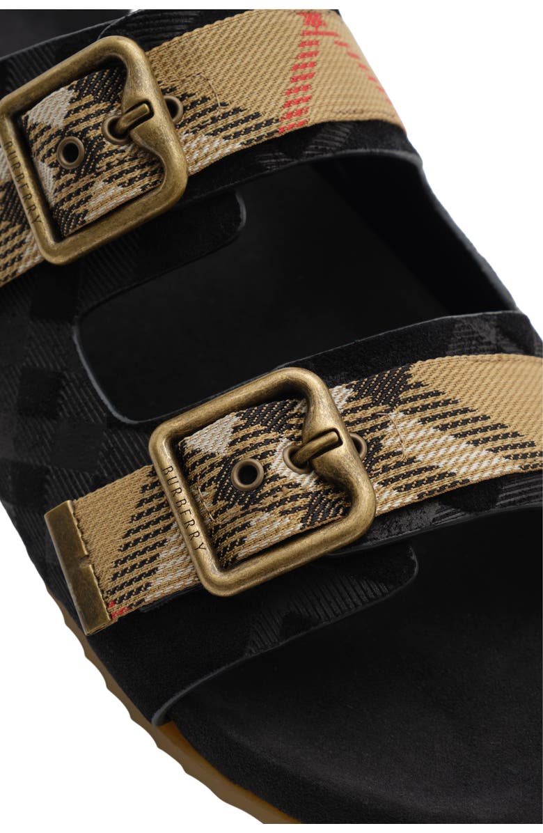 Burberry Check Suede Urchin Sandals, Alternate, color, Black