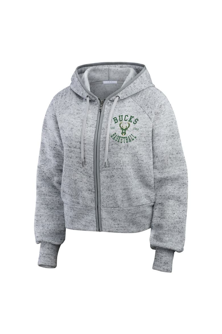 Women's WEAR by Erin Andrews Heather Gray Milwaukee Bucks Speckled Radiator Full-Zip Hoodie, Alternate, color, Heather Gray