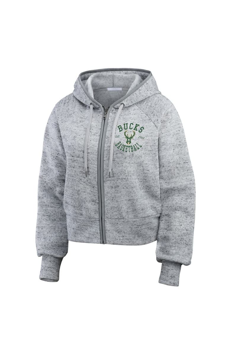 WEAR by Erin Andrews Women's WEAR by Erin Andrews Heather Gray Milwaukee Bucks Speckled Radiator Full-Zip Hoodie, Alternate, color, Heather Gray