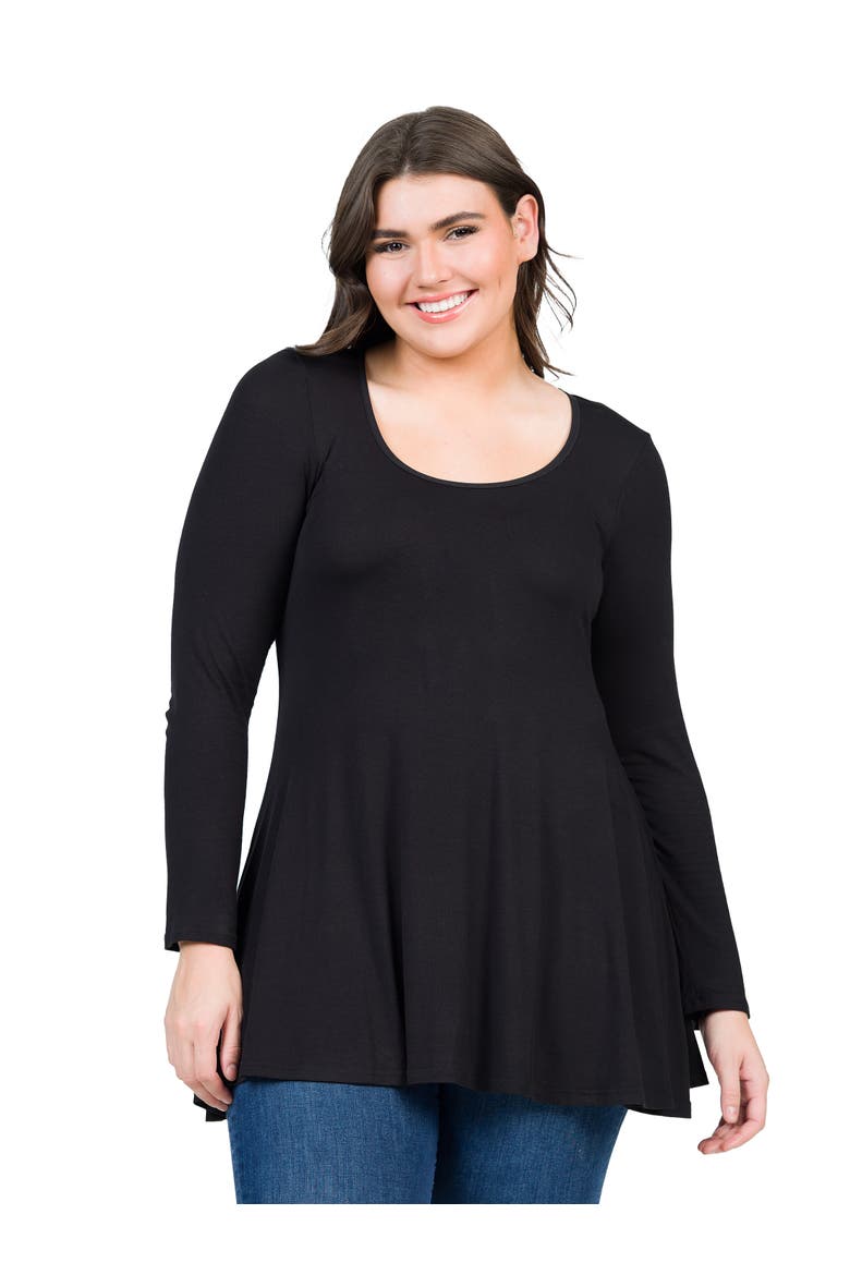 Plus Size Poised Long Sleeve Swing  Tunic Top, Main, color, Black
