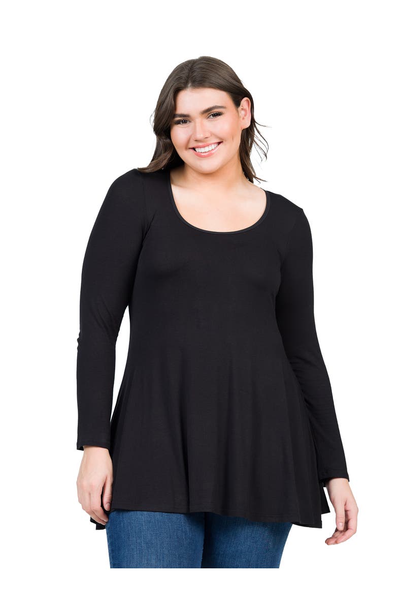 24seven Comfort Apparel Plus Size Poised Long Sleeve Swing  Tunic Top, Main, color, Black
