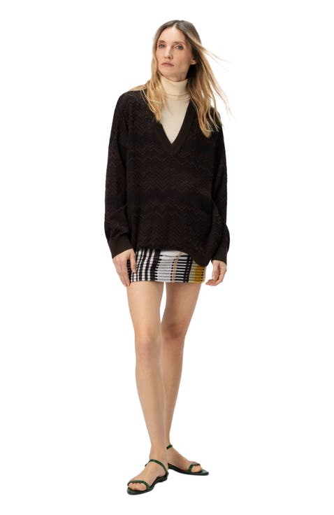 Oversized V-neck Sweater In Chevron Pattern