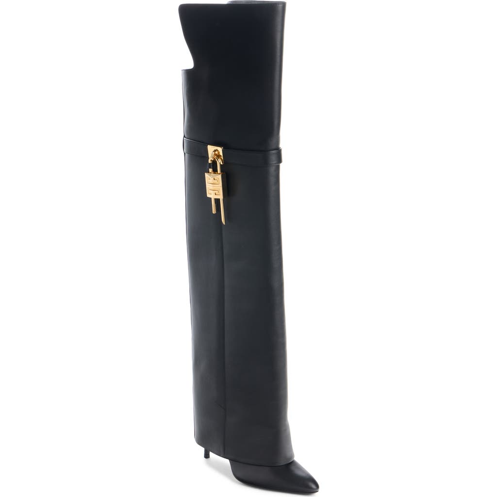 Givenchy Shark Lock Stiletto Leather Over-the-knee Boots In Black