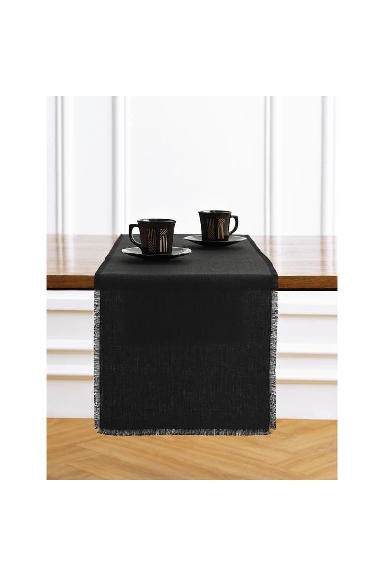 Linen Table Runner - Fringe, Alternate, color, Black