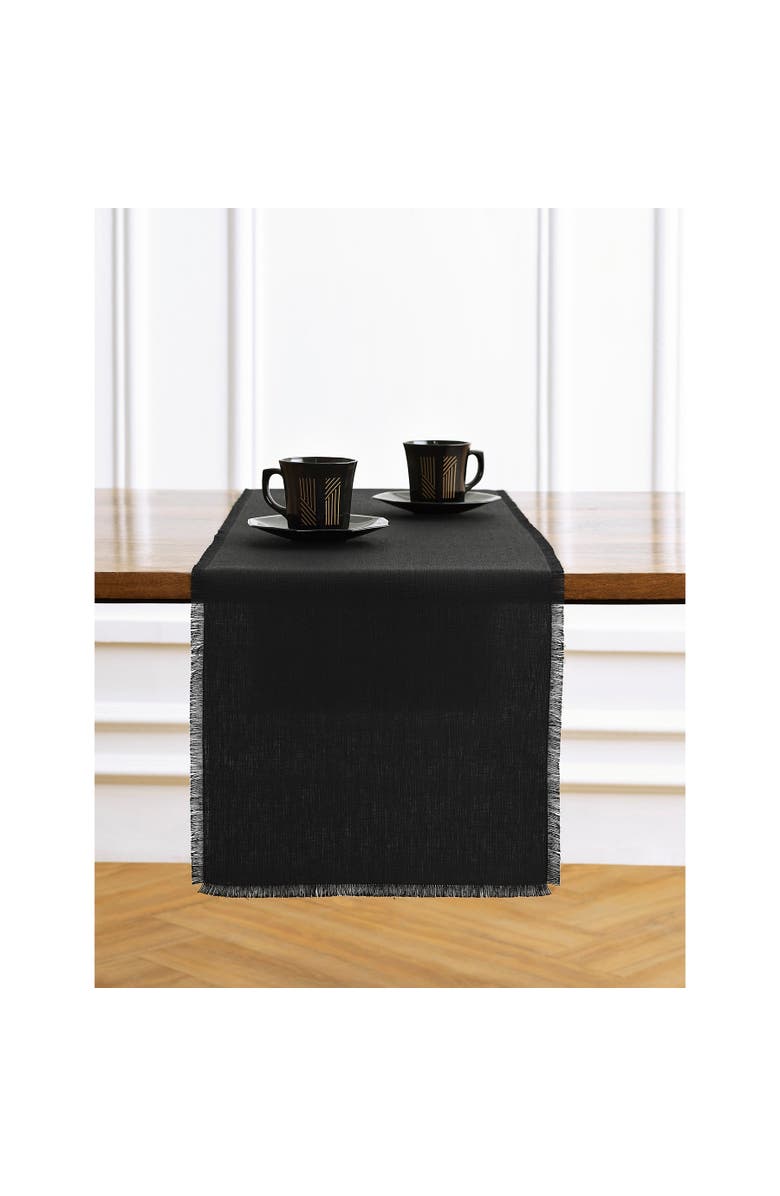 Solino Home Linen Table Runner for Dining Table, Holiday and Everyday Table Decor - Fringe, Alternate, color, Black