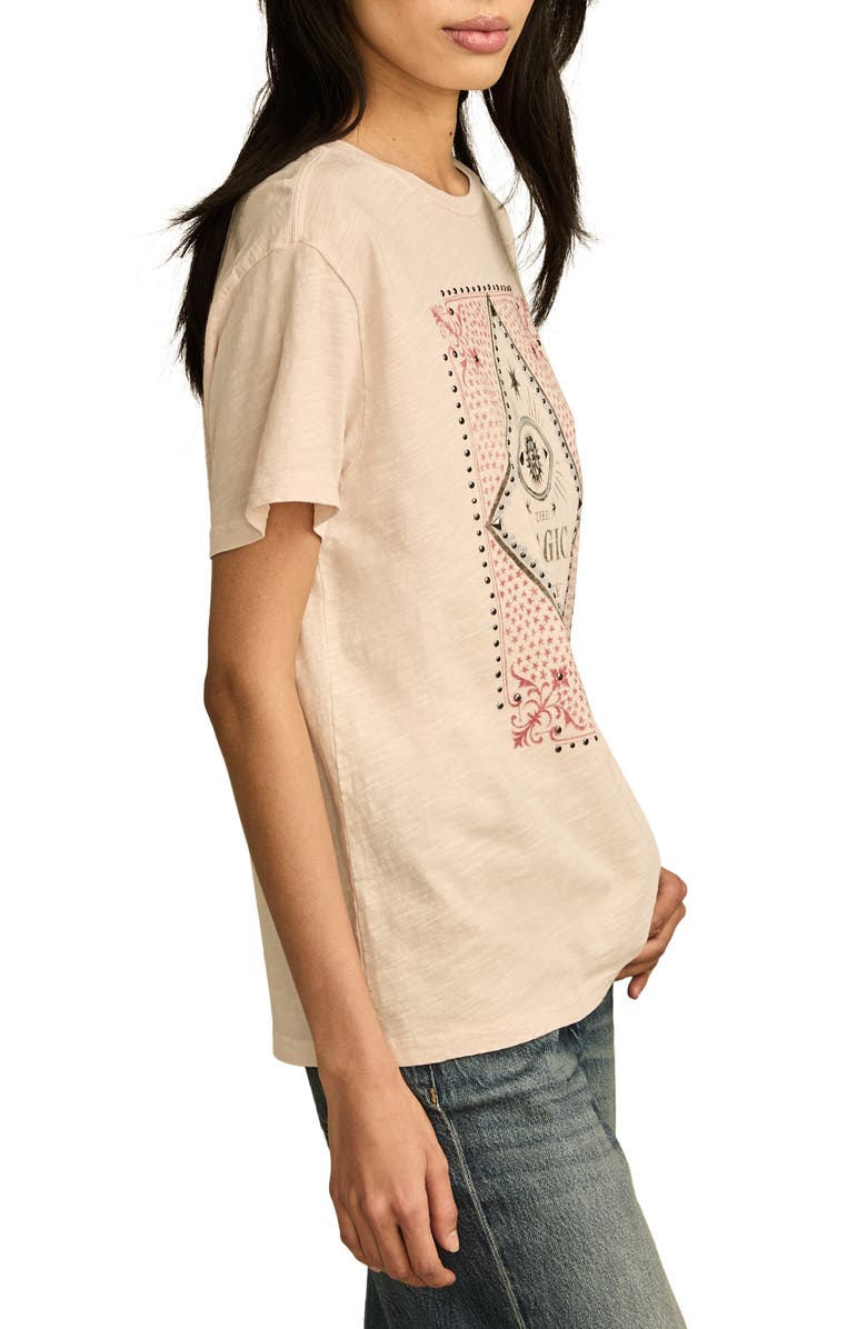 Lucky Brand Magic Eye Studded Cotton Graphic T-Shirt, Alternate, color, Peach Blush
