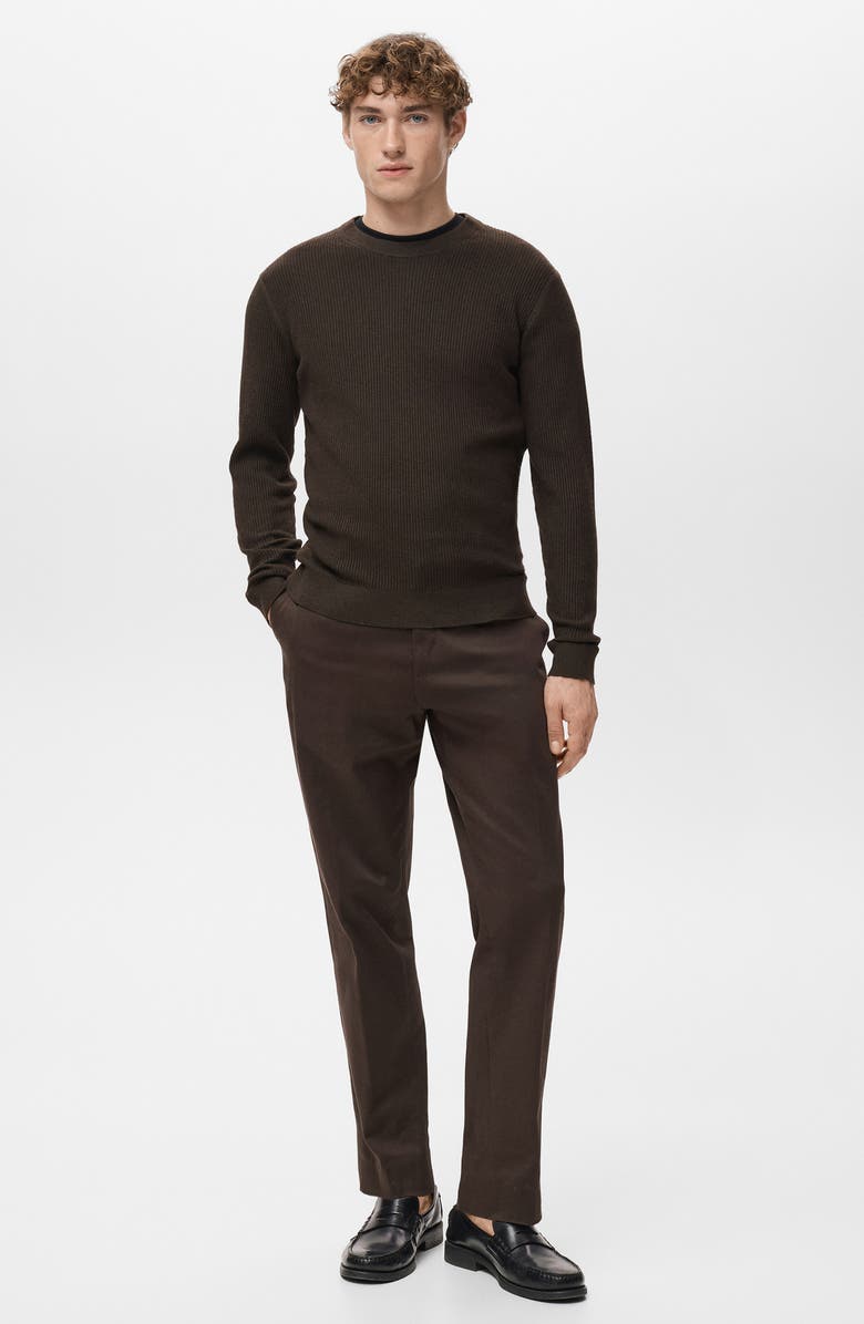MANGO Fine Rib Cotton Blend Sweater, Alternate, color, Chocolate