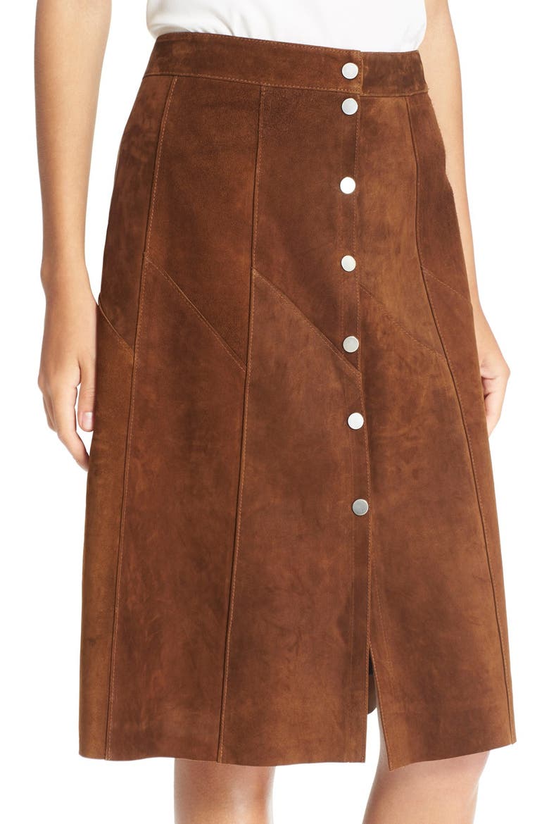 'Adrienne' Suede Skirt, Alternate, color, TOBACCO