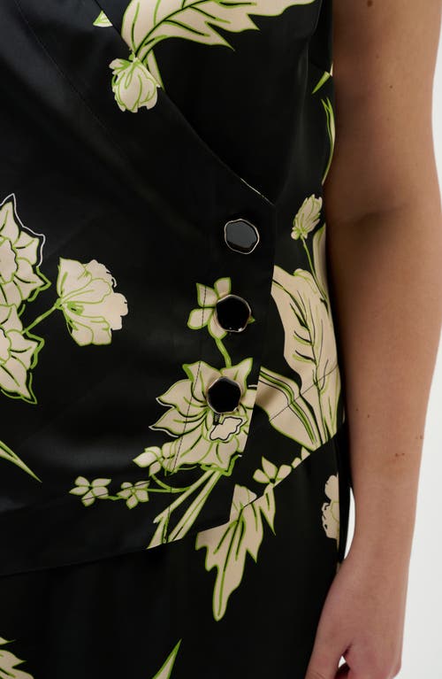 Estelle Baia Floral Sleeveless Button-up Top In Black