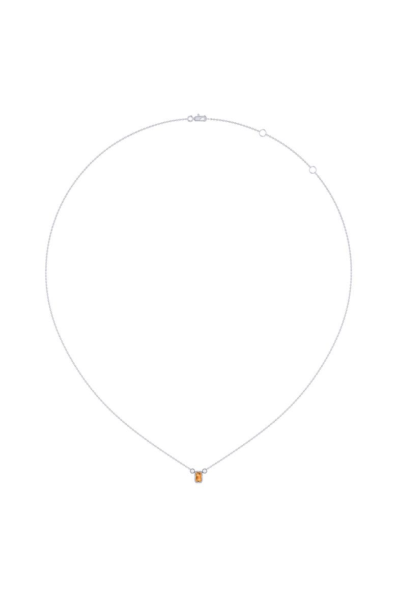 Emerald Cut Citrine & Diamond Birthstone Necklace in 14K Gold, Alternate, color, White Gold