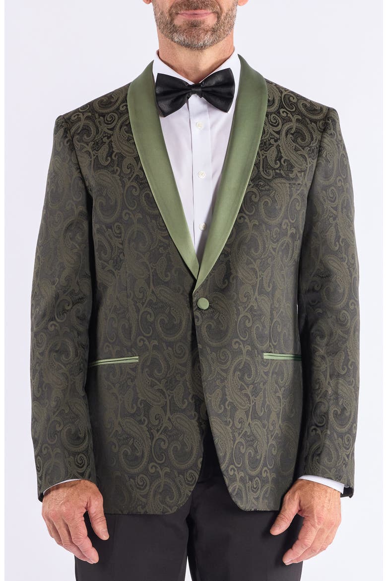 Paisley Jacquard Evening Jacket, Main, color, OLIVE