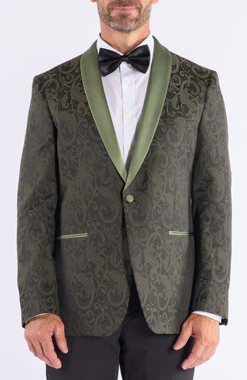 Savile Row Co Paisley Jacquard Evening Jacket In Green