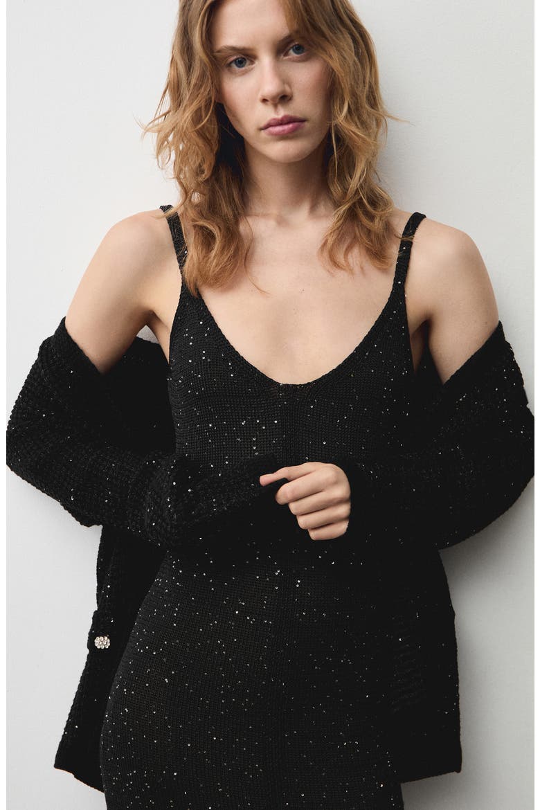 Sequin Detail Knit Midi Dress, Alternate, color, BLACK
