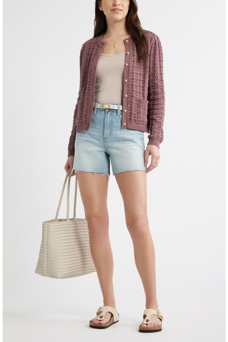 Pointelle Stitch Cotton Cardigan, Alternate, color, MAUVE TAUPE