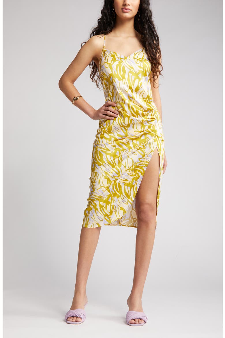 Strappy Shirred Sleeveless Midi Dress, Alternate, color, PURPLE P LAVA ABSTRACT