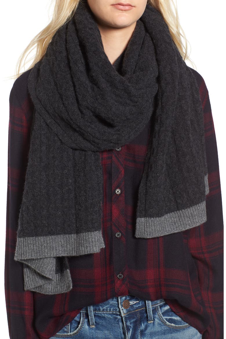Cable Knit Cashmere Scarf, Main, color, BLACK ROCK HEATHER COMBO