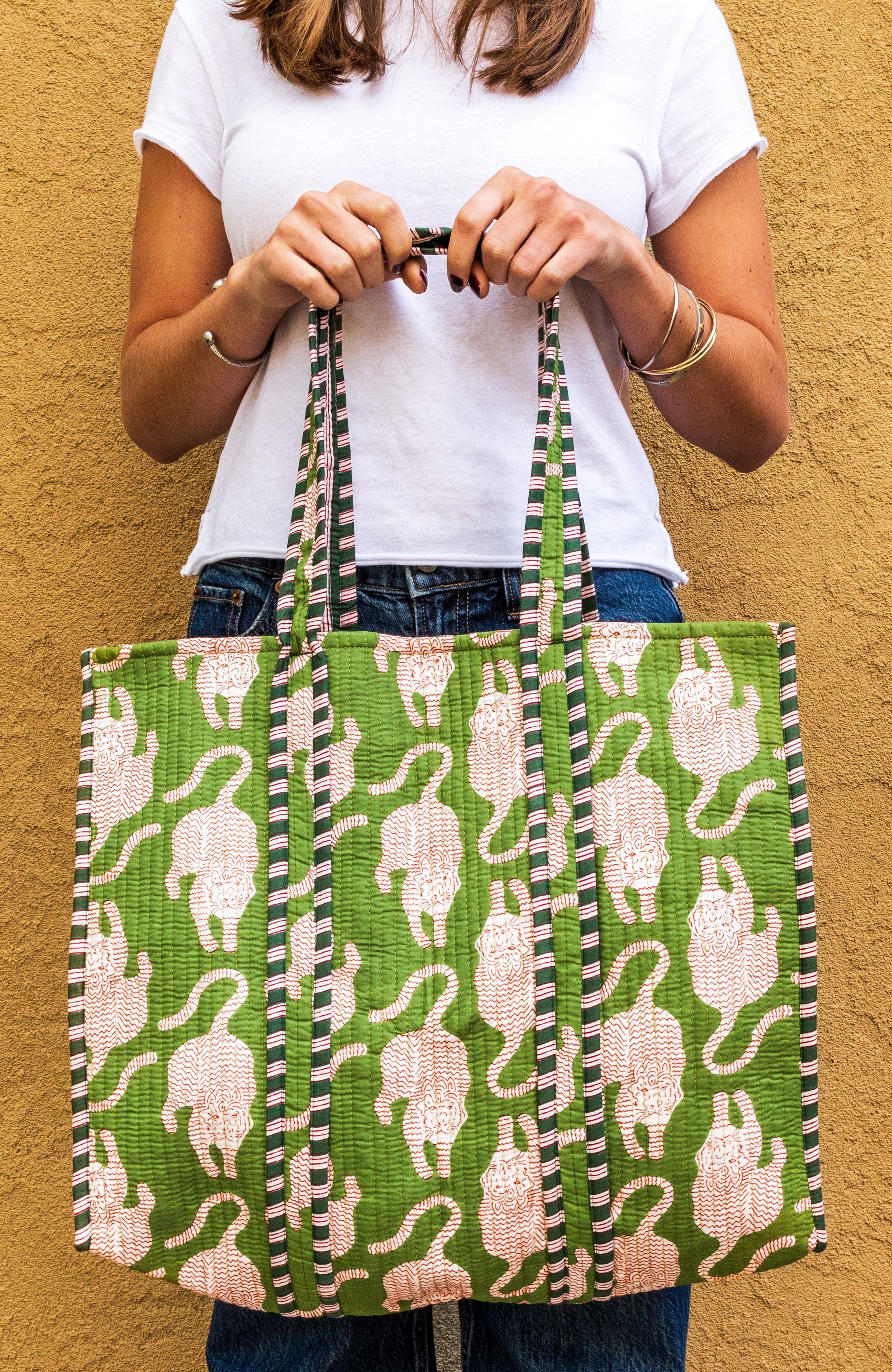 Verve Culture Quilted Feline Tote, Alternate, color, Green