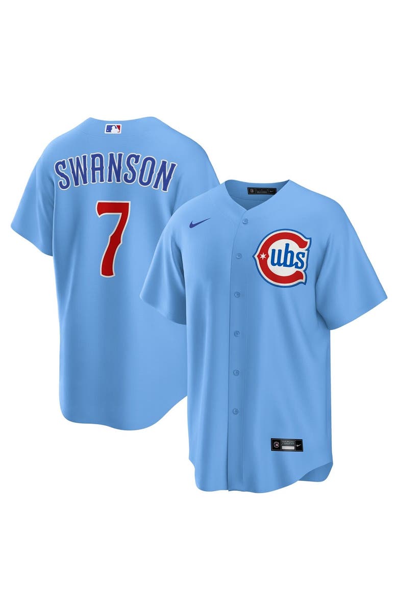 Nike Men's Nike Dansby Swanson Light Blue Chicago Cubs 2nd Alternate Replica Player Jersey, Main, color,