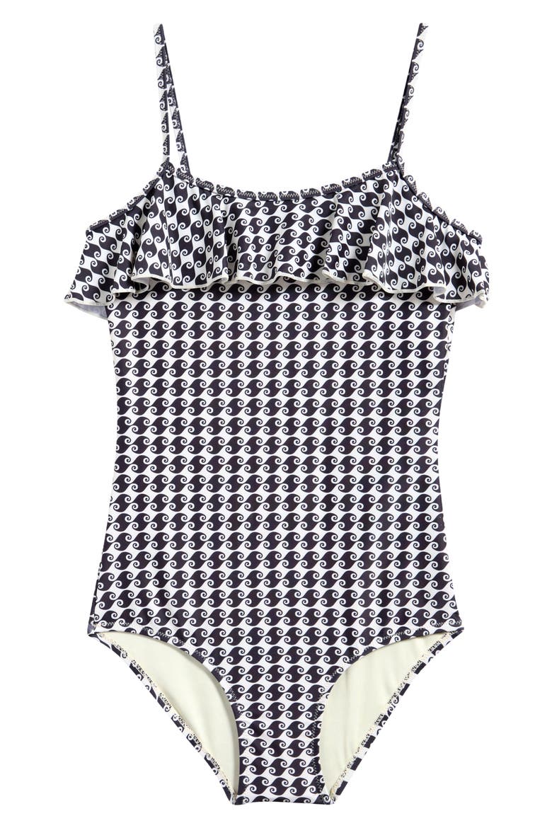 Kids' Sea Hound Ruffle One-Piece Swimsuit, Main, color, BLACK/ CREAM