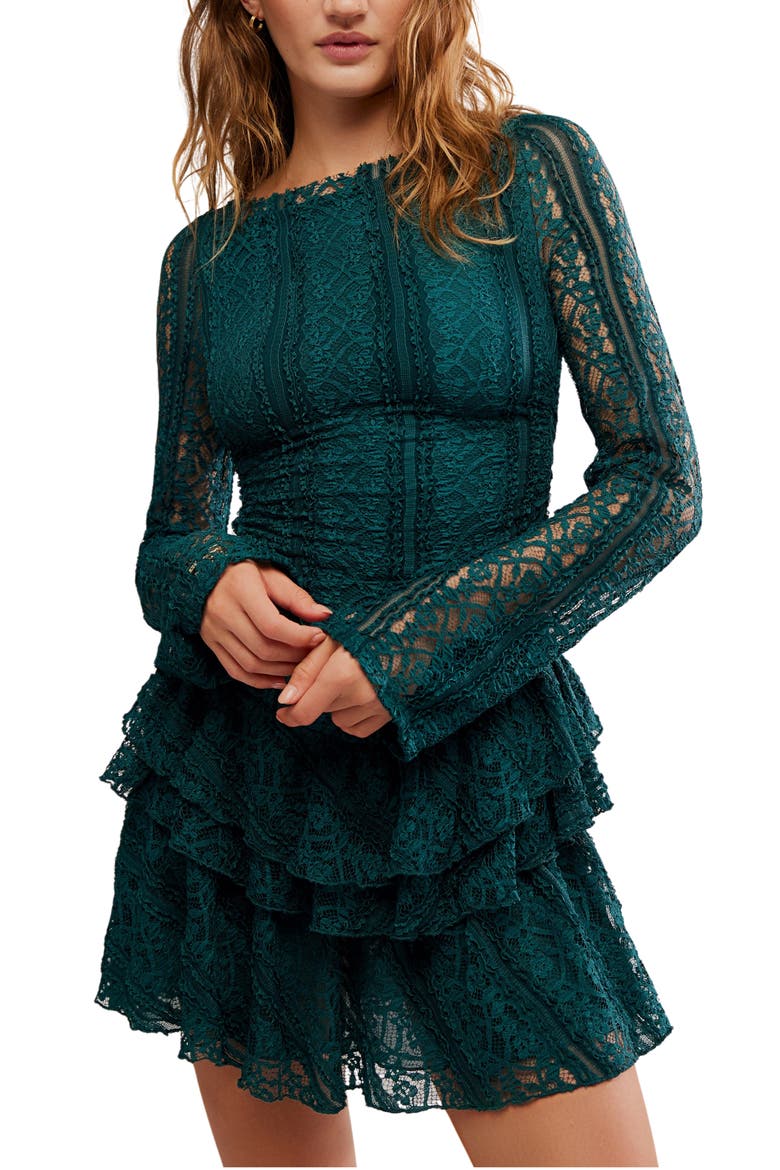 Tabby Lace Long Sleeve Minidress, Alternate, color, SEAMOSS
