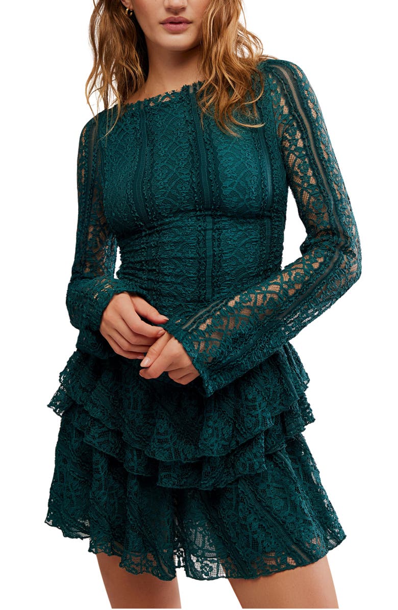 Free People Tabby Lace Long Sleeve Minidress, Alternate, color, Seamoss