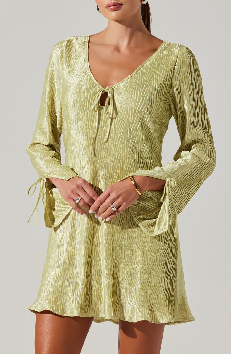 ASTR the Label Long Sleeve Plissé Minidress, Alternate, color, 