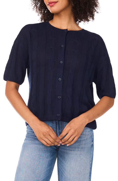 Short Sleeve Cable Knit Cardigan