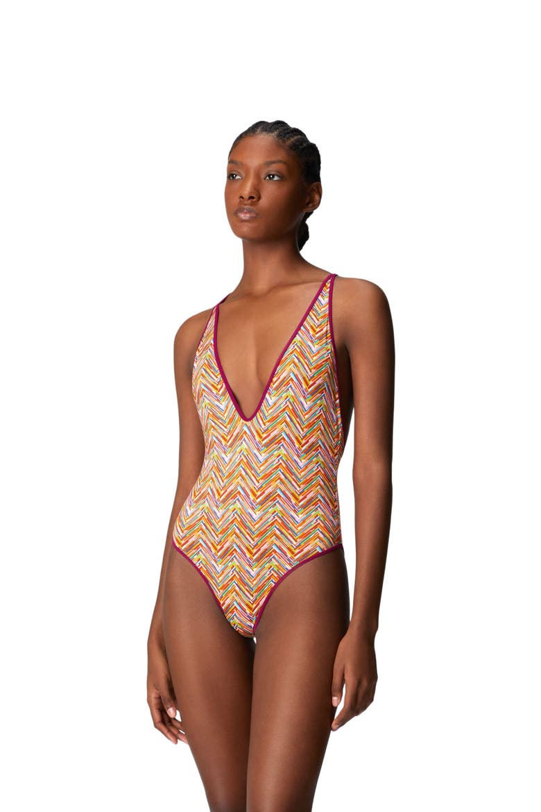 Reversible One-piece Swimsuit With Print And V-neck, Main, color, Multicoloured