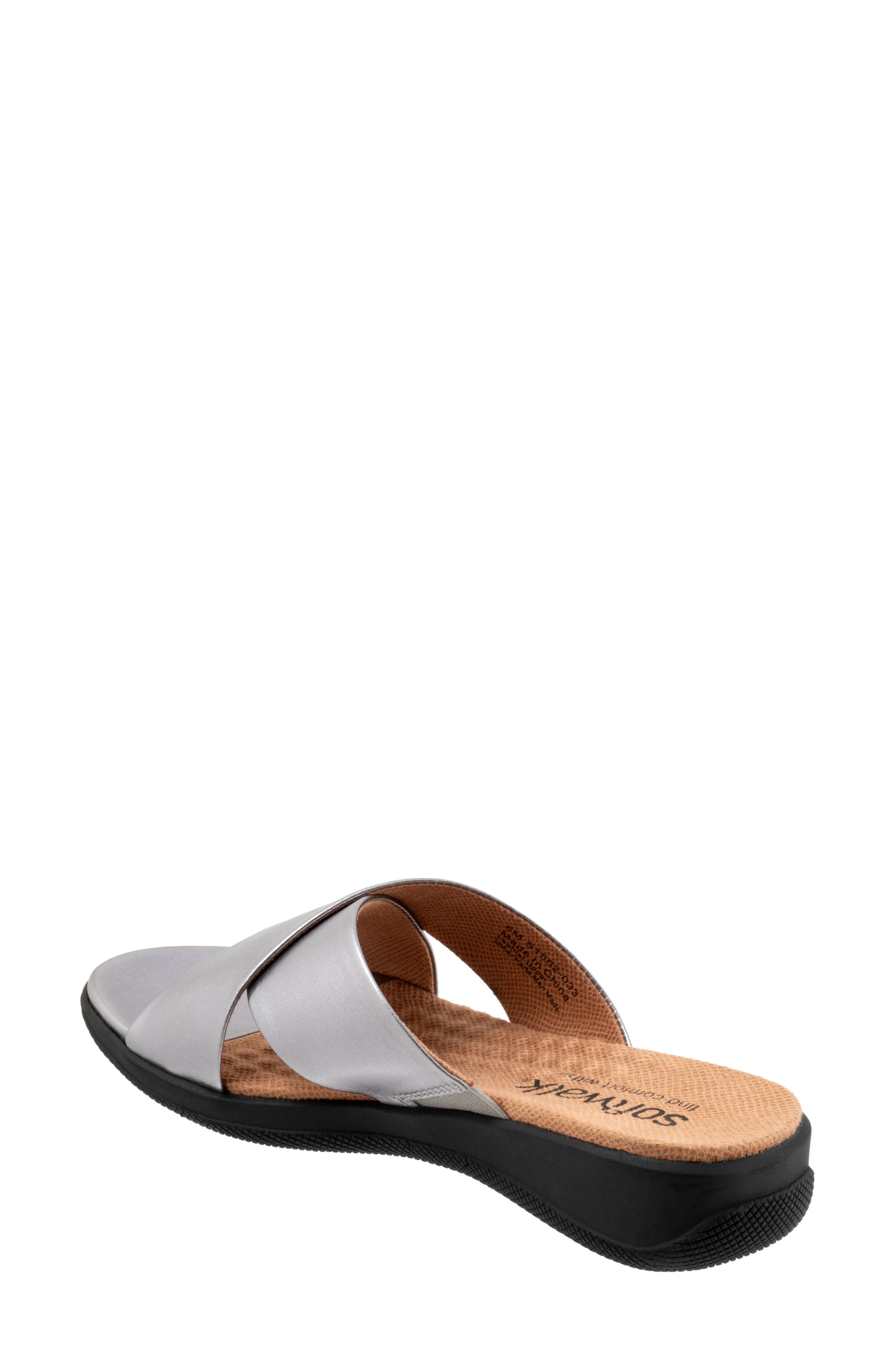 SoftWalk<sup>®</sup> 'Tillman' Leather Cross Strap Slide Sandal, Alternate, color, Pewter Leather