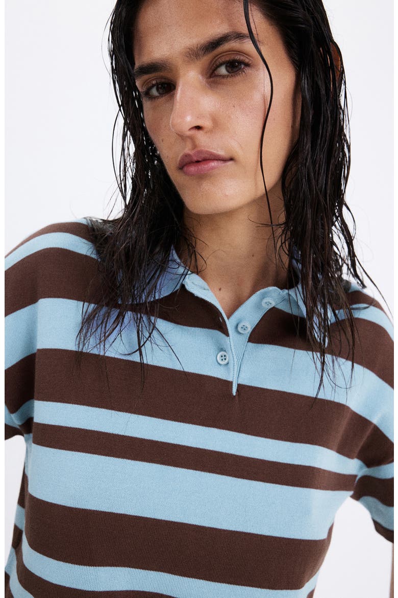 Striped Cotton Blend Polo, Alternate, color, SKY BLUE