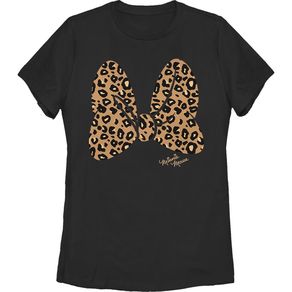 Mickey & Friends Cheetah Print Minnie Mouse Bow Graphic T-shirt In Black