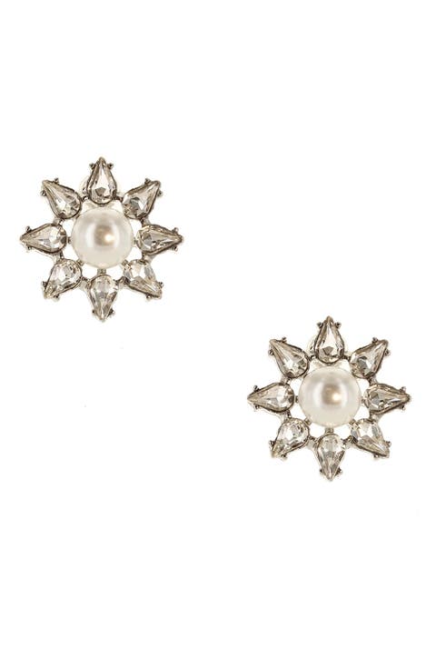 Naia Imitation Pearl & Crystal Stud Earrings