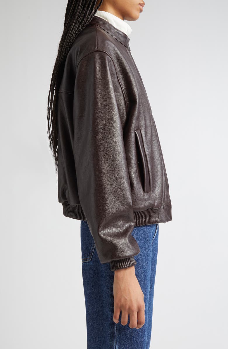 LOULOU DE SAISON Marlow Leather Bomber Jacket, Alternate, color, Coffee