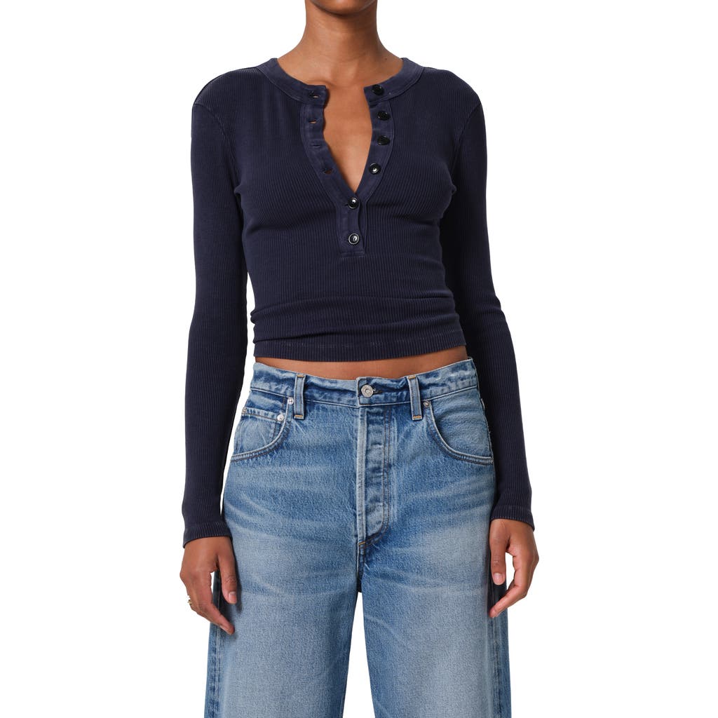 Shop Citizens Of Humanity Varra Long Sleeve Henley In Mineral Navy (dk Nvy Mineral)