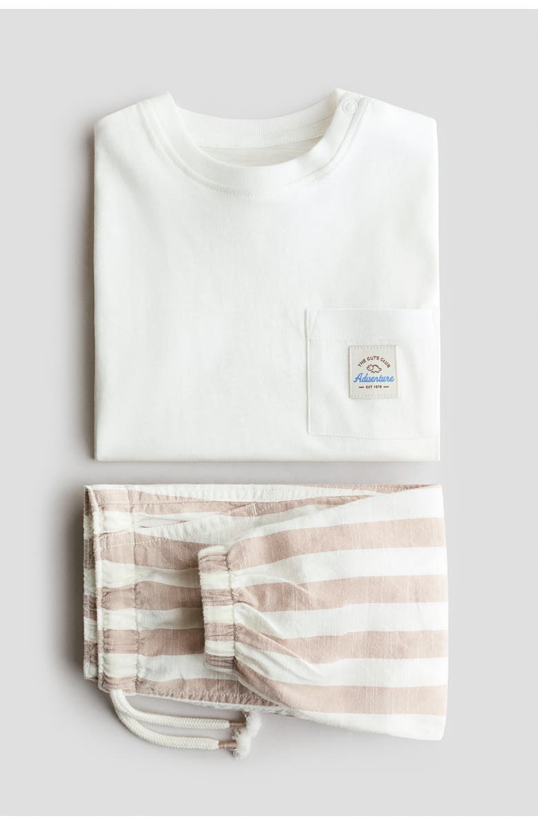 H&M 2-piece Linen-blend Set, Alternate, color, White/Light Beige Striped