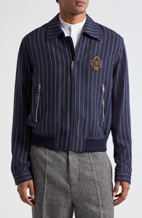 Pinstripe Embroidered Harrington Jacket