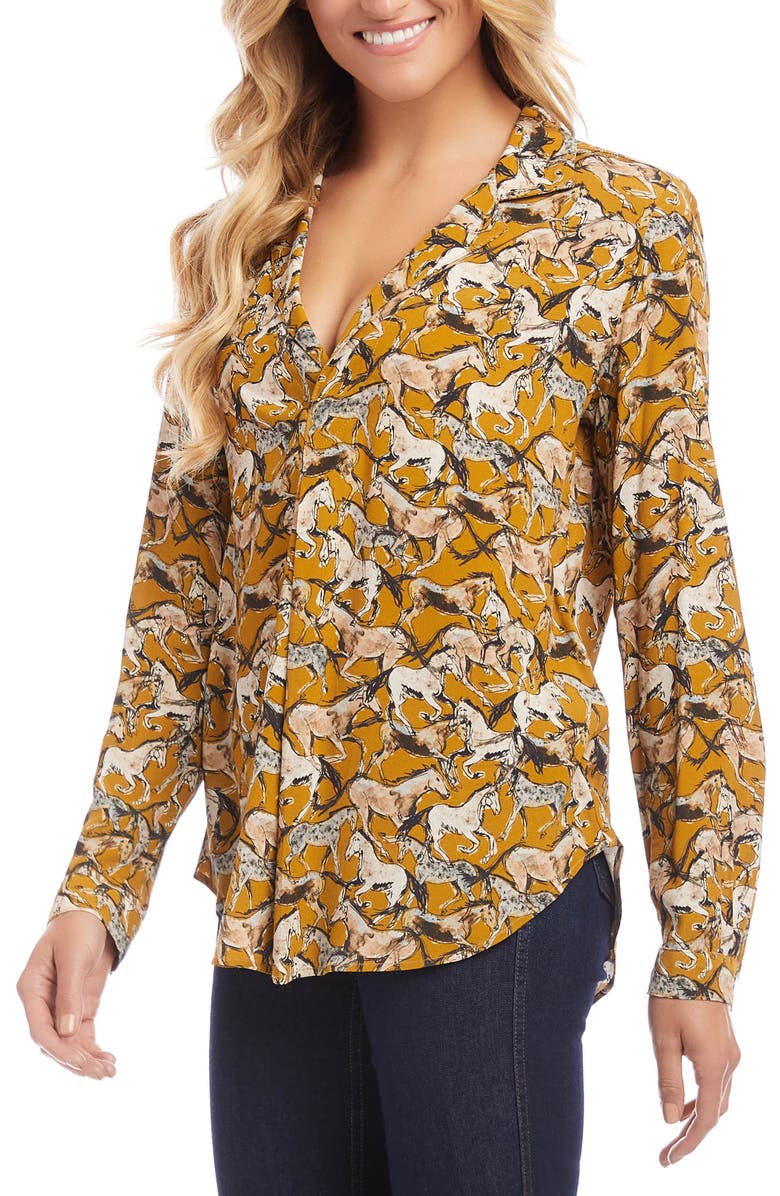 Karen Kane Wild Horse Print Woven Shirt, Alternate, color,