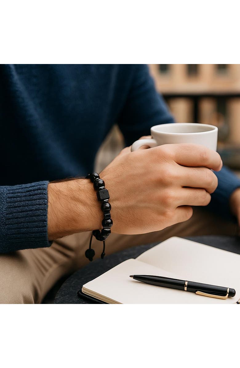Trafalgar Flint Beaded Stone and Metallic Adjustable Bracelet, Alternate, color, Black