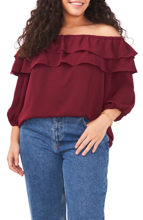 Off the Shoulder Double Ruffle Top (Plus Size)