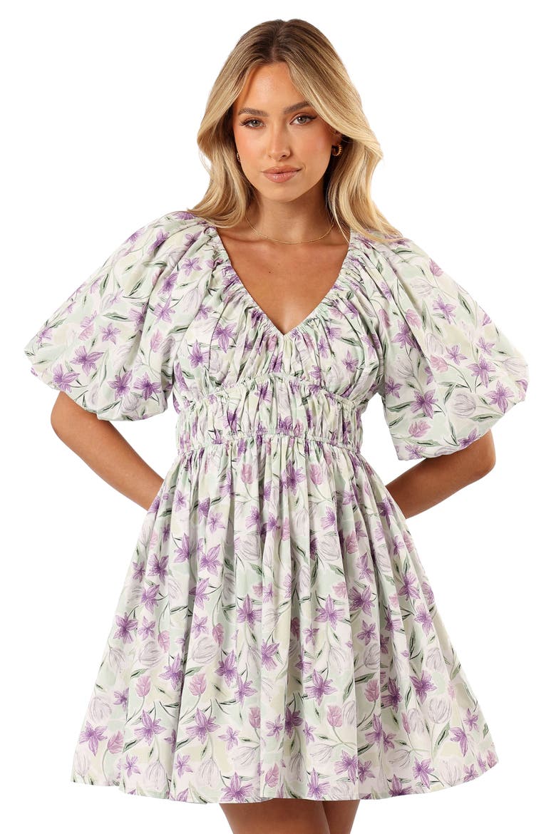 Tenaya Floral Puff Sleeve Minidress, Alternate, color, LAVENDER