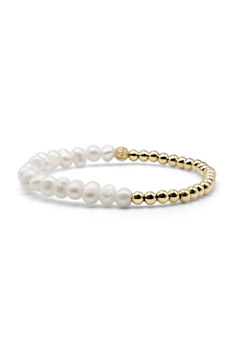 Birdie Freshwater Pearl & Gold Filled Beaded Bracelet, Main, color, Gold