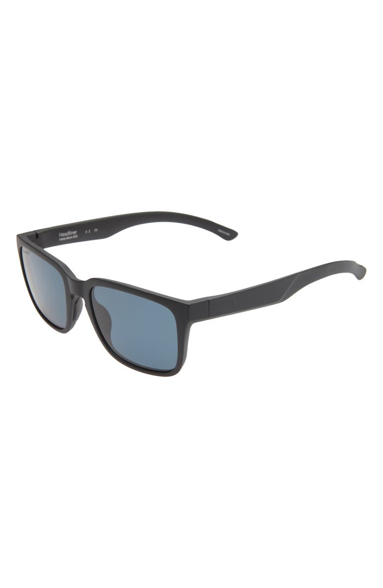 Smith Headliner 55mm Polarized Rectangle Sunglasses, Alternate, color, Matte Black/ Chromapop Black