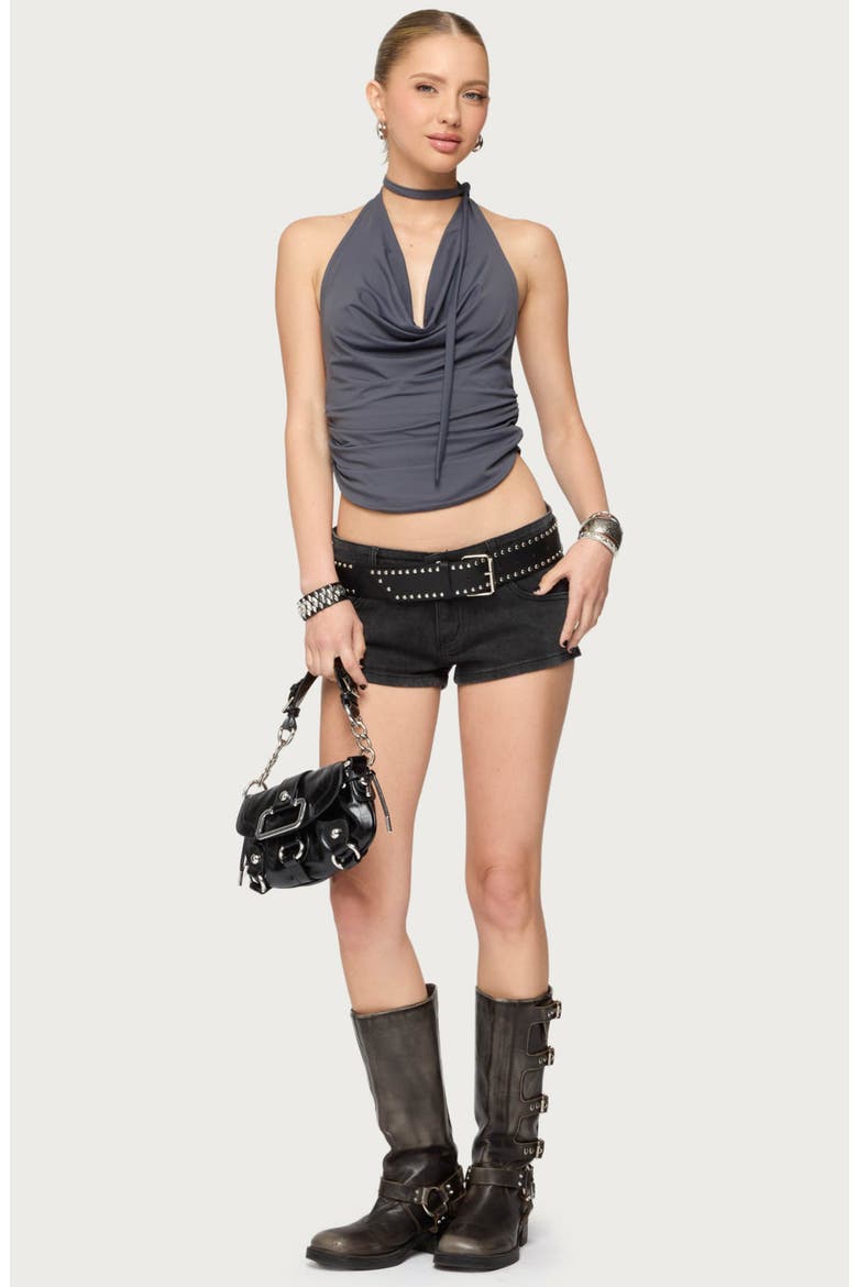 Cowl Neck Crop Top & Scarf Set, Alternate, color, DARK-GRAY